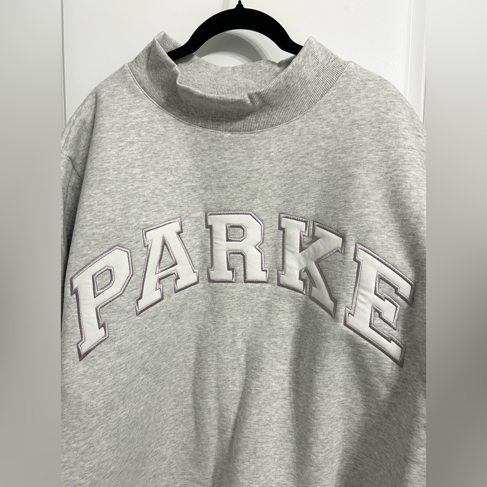 Parke Varsity Fleece Lined Mock Neck Sweatshirt Metallic/White - L/XL - Picture 8 of 13